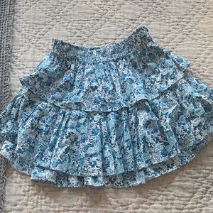 LoveShackFancy Blue Floral Skater Skirt